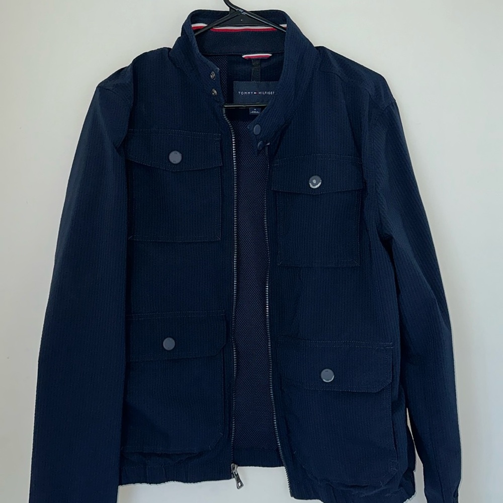 Tommy Hilfiger navy blue stripped 4 pocket jacket with mesh inside lining ( M )